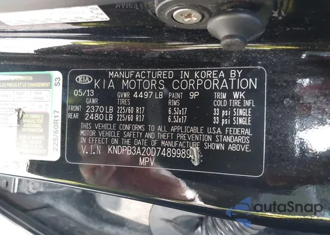 2013 Kia Sportage Lx from USA, damaged, VIN KNDPB3A20D7489989